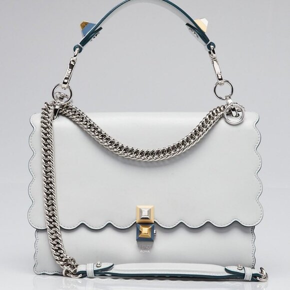 Fendi Light Blue Smooth Leather Kan I Medium Shoulder Bag 8BT283 - Picture 1 of 12